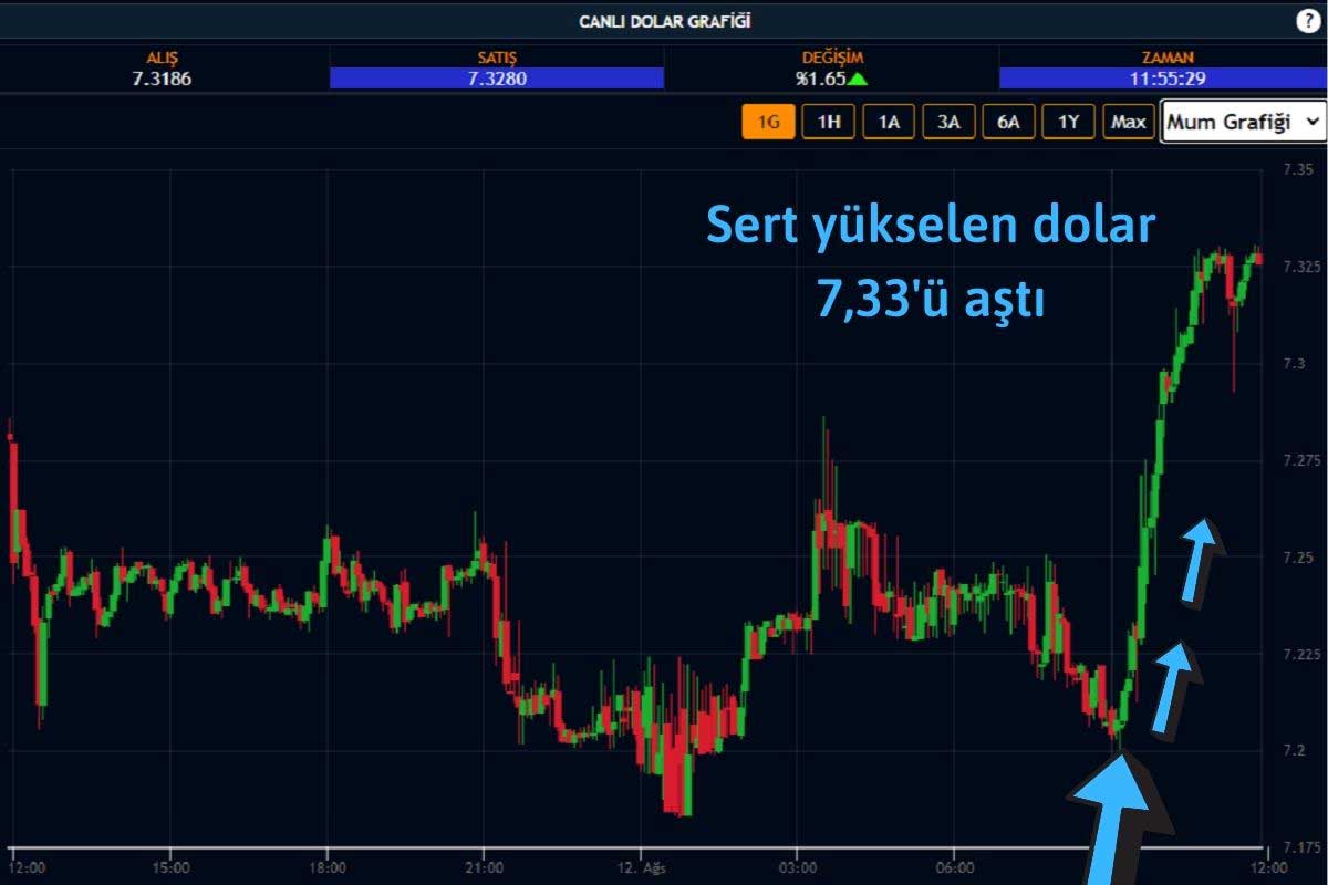 Yeniden Yükselişe Geçen Dolar 7,33’ü Aştı Yeniden Yükselişe Geçen Dolar 7,33’ü Aştı